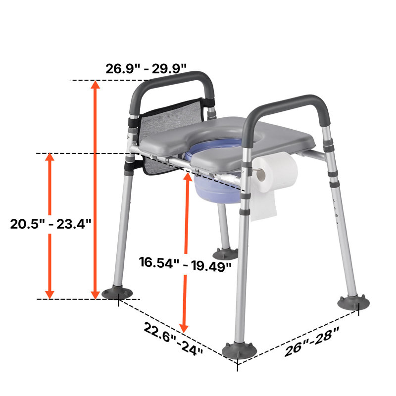 Siège de toilette surélevé 4-en-1 Bedside Commode Chair réglable en hauteur 500 lb