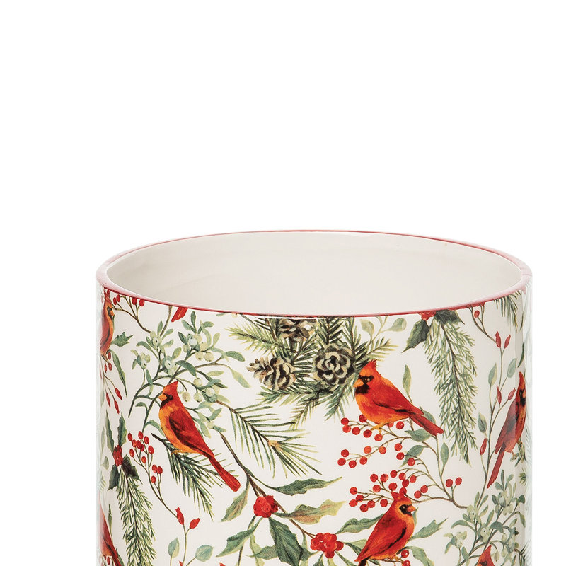 Festive Ceramic Cardinal Greenery Utensil Crock