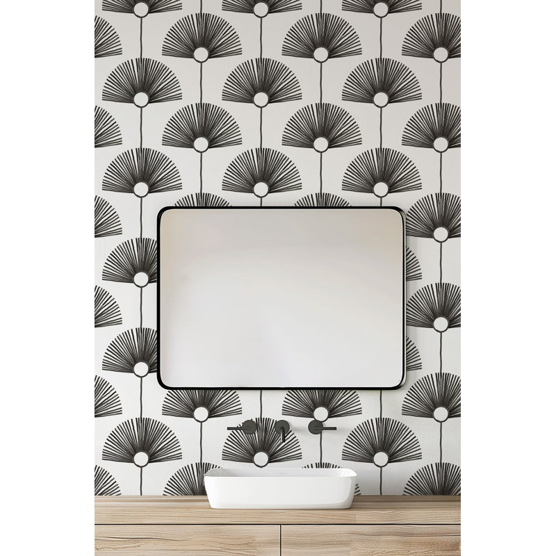 Deco Fan 10' L x 24" W Wallpaper Roll, Calligraphy Black, Faux Grasscloth, Non-pasted