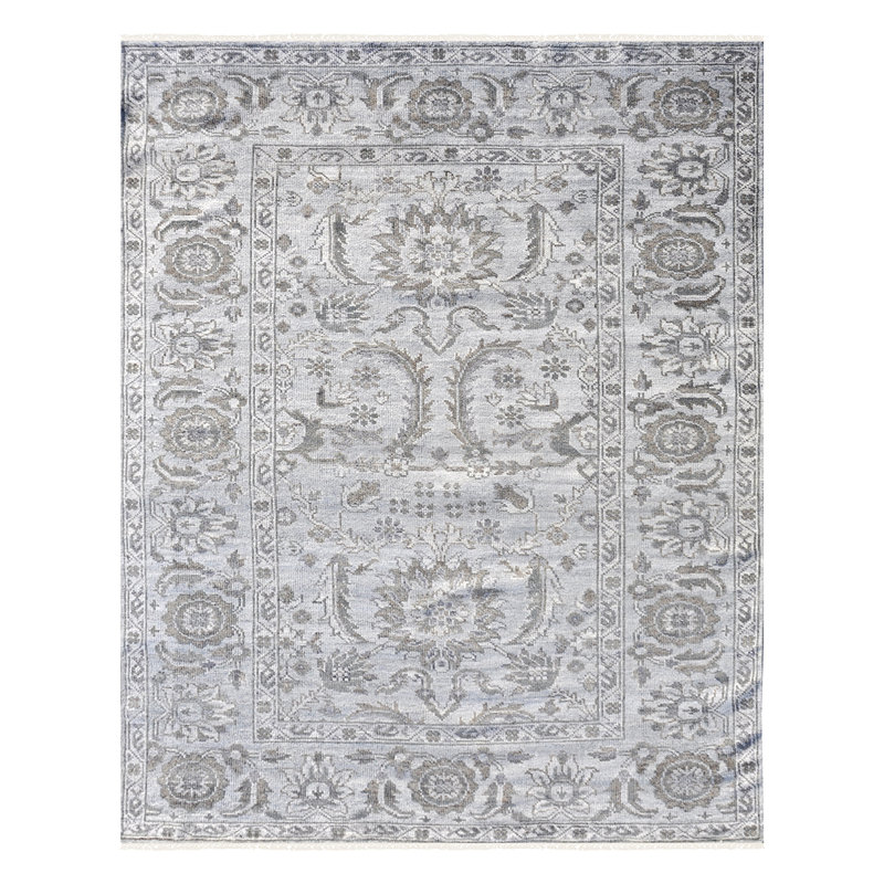 Tapis gris de haute qualité noué à la main, Rectangle 8 pi x 10 pi