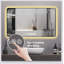 Miroir mural de 48 po x 32 po avec miroir de coiffeuse aux coins arrondis, affichage de la température, éclairage tricolore, désembuage, cadre en alliage d'aluminium de haute qualité, verre trempé haute définition