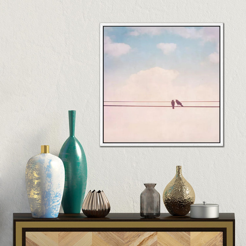 Birds On Wires II by Thomas Brown - Gallery-Wrapped Canvas Giclée on Canvas, White Floater Framed, 45.72 cm H x 45.72 cm W
