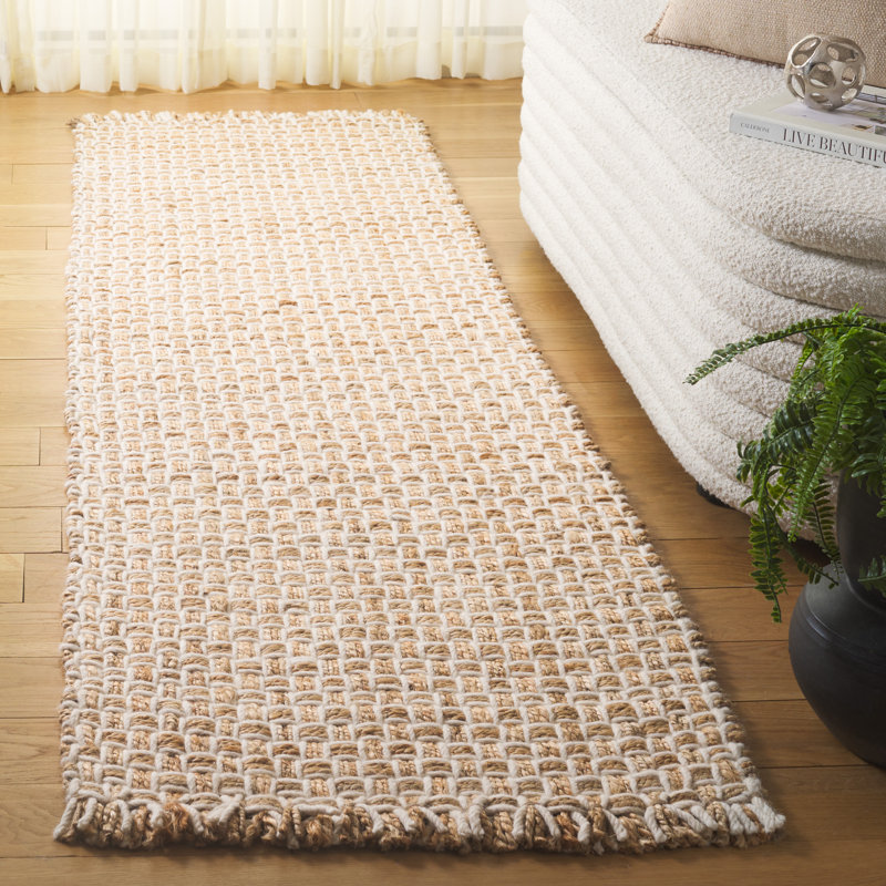 Datto Hand Woven Jute/Wool Rug in Natural/Ivory, Runner 2'3" x 8'