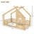 Solid Wood Kids House Floor Bed with Window & Shelf – Low-to-Ground Twin Bed, No Box Spring Needed, Natural-676718431-676718424