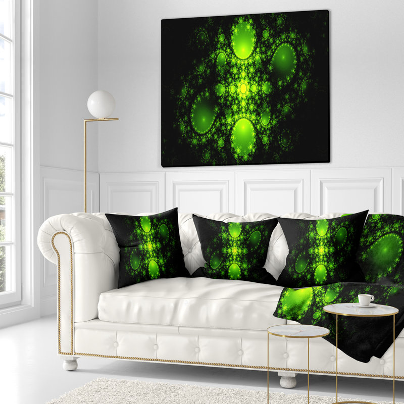 Cabalistic Green Fractal Design - coussin imprimé abstrait, 18 po x 18 po, Coussin décoratif