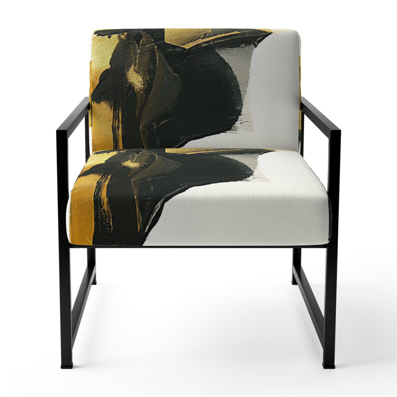 Chaise avec accoudoirs rembourrée moderne jaune et noir Poitier Geometric IV, Noir, noir, noir, noir