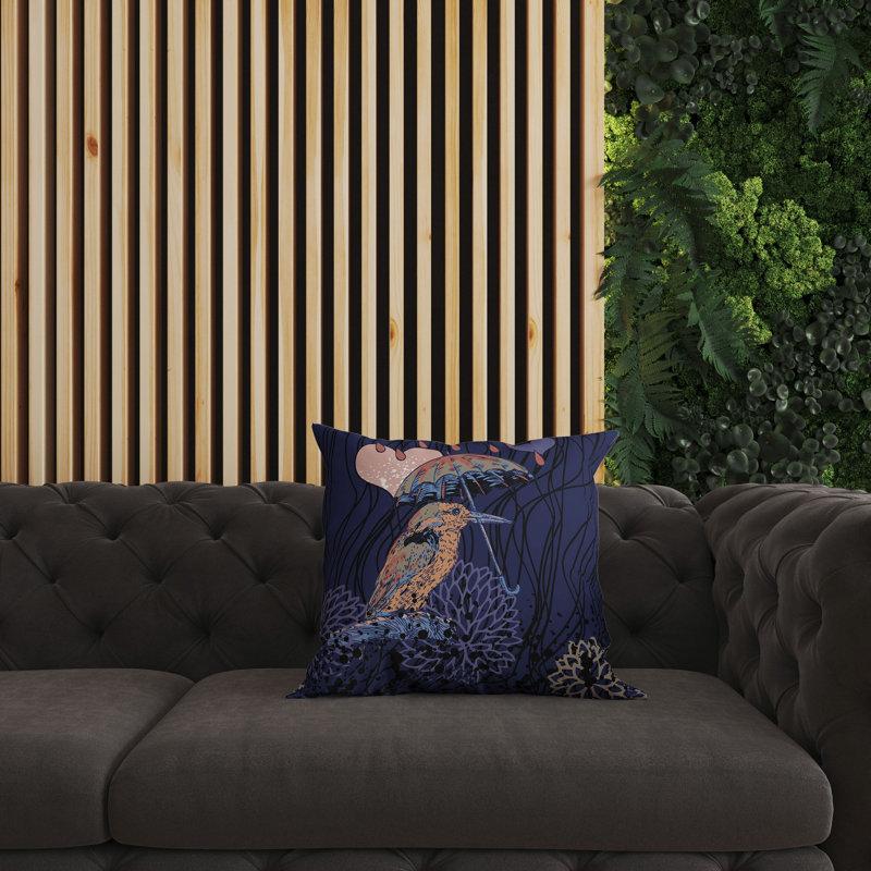 Coussin décoratif réversible Bird / Umbrella, H 16 po x l 16 po, Bleu/orange