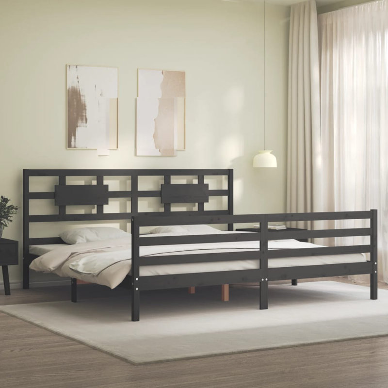 Annael Solid Wood Bed, Grey, Emperor (7')