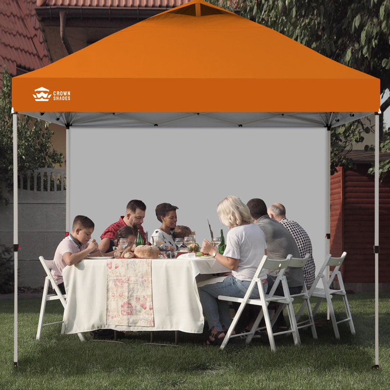 10 Ft. W x 10 Ft. D Steel Pop-Up Canopy Beach Tent with 1 Side Wall, Orange