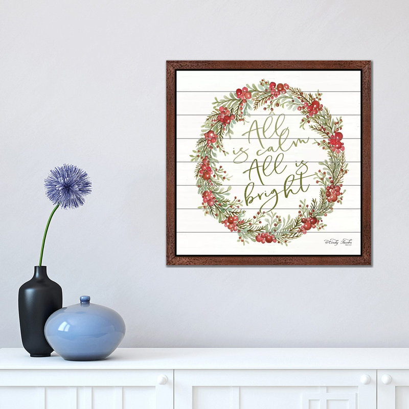 All Is Calm Berry Wreath by Cindy Jacobs - Floater Frame Print on Canvas, 45.72 cm H x 45.72 cm W, Brown