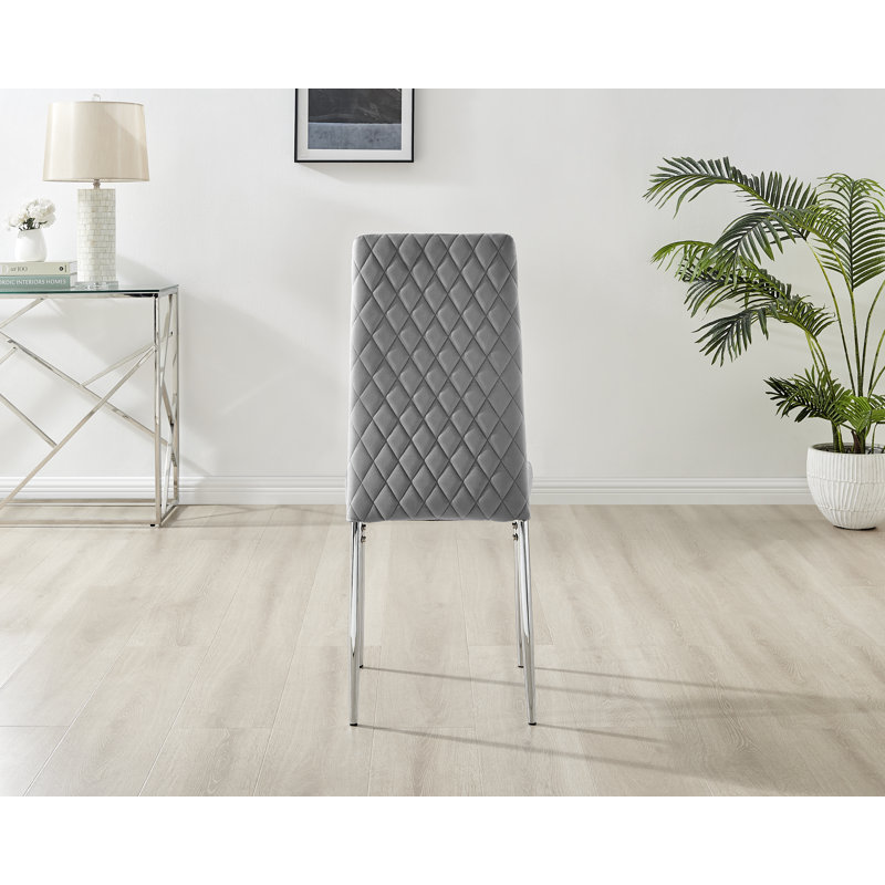 Keensburg Luxury Velvet Modern Tall Back Dining Chairs with Metal Legs & Diamond Stitching, Silver, Grey, 4