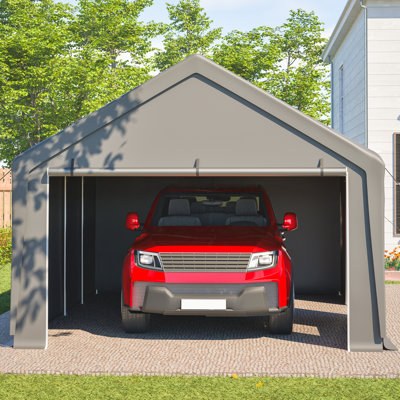 13X26 Ft Heavy Duty Carport Canopy - All-Weather Portable Garage With 2 Roll-Up Doors & Side Door, Removable Walls, 12-Leg Steel Frame Shelter For Vehicle & Equipment Storage