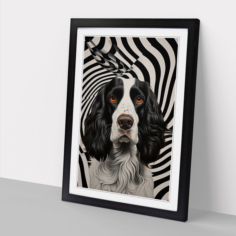 English Springer Spaniel Op No.2 - Single Picture Frame Print on Wood, 64cm H x 46cm W x 2cm D, Black