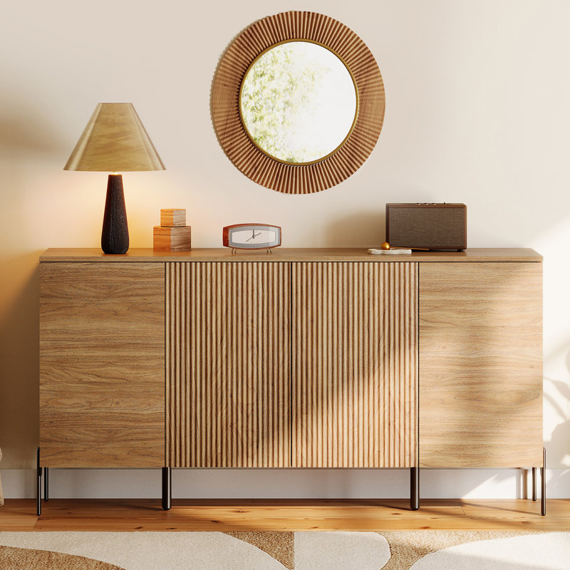 Laverda 61" Accent Cabinet With 4 Doors,  Modern Credenza Storage Cabinet With Minimalist Reeded Design For Living Room, Kitchen, Dining Room, Hallway
