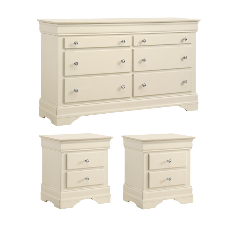 Barvelle Modern Solid Wood 3 Pieces Fully Assemble Bedroom Set, Ivory