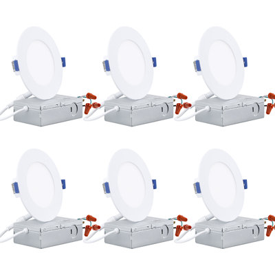 Éclairage encastré à DEL mince 4 po avec boîte en J, CRI90, lumière du jour 5000K, ETL à intensité variable 800W 9W et Energy Star