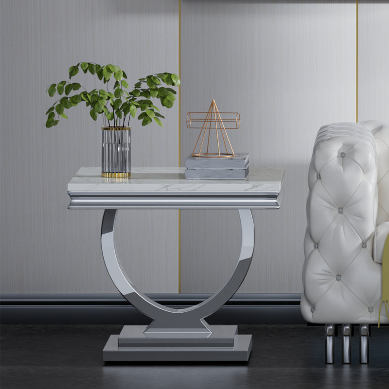 Ensemble de table de salon 3 pièces, table basse en faux marbre blanc avec 2 tables de bout, table basse moderne de 3 avec base en acier inoxydable pour le bureau d'appartement