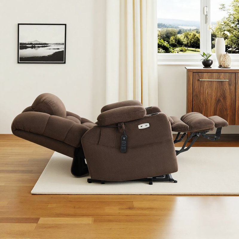 Dual Motor Power Recliner Lift Chair with Adjustable Headrest, Vibration Massage and Heating, Coffee