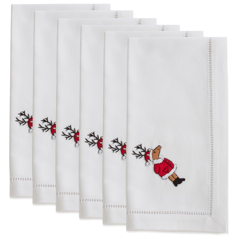 Reindeer Christmas Embroidered Cloth Napkins - Set of 4 napkins