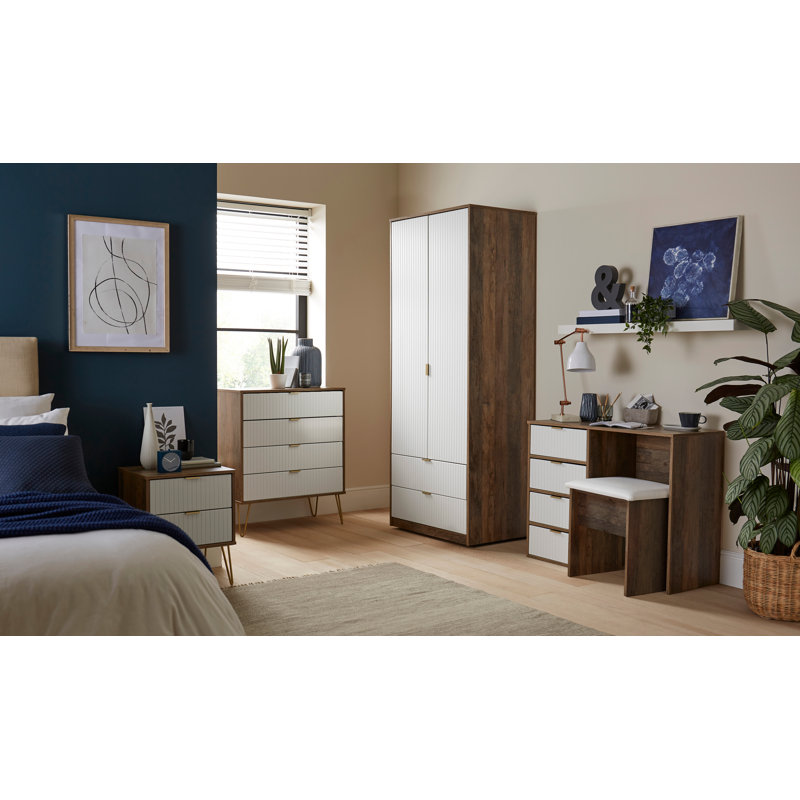 Fully Assembled Alizay Manufactured Wood Bedside Table, Vintage Oak, White 
