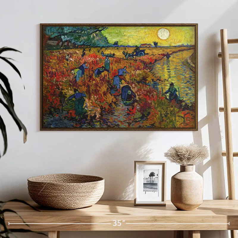 Vignes rouges à Arles, 25 po x 17 po, Cadre flottant noyer