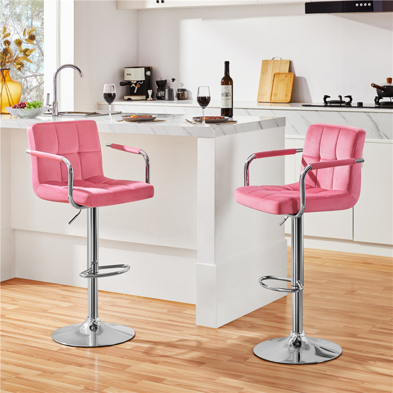 Branislava Swivel Upholstered Adjustable Height Counter Stool, Pink