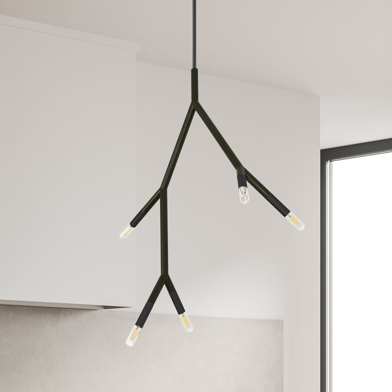 Luminaire suspendu à 5 lumières Fakrudeen, Noir mat