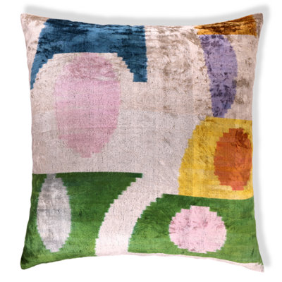 Coussin en velours pastel ikat 24 x 24 po fait à la main