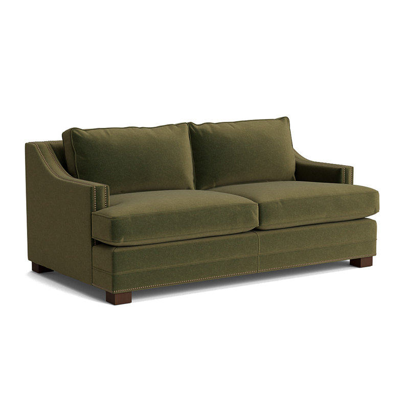 Canapé Keaton Slope avec clous 84, Laiton antique, Performance Velvet - Balsam, Sienna