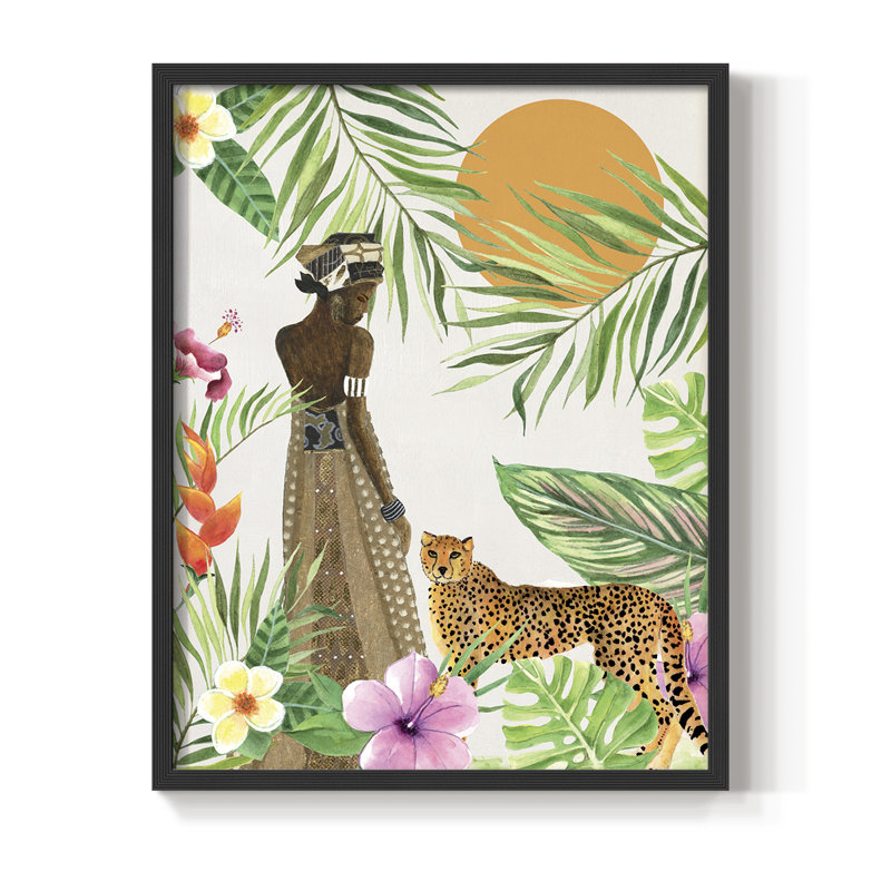 Feline Tropics I, reproduction encadrée - bois massif, H 15 po x l 12 po, Noir, noir, noir, noir