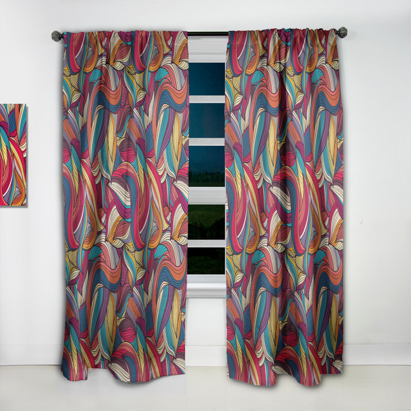 Colorful Wave Pattern - Modern Blackout Curtain Single Panel, 52" W x 95" L