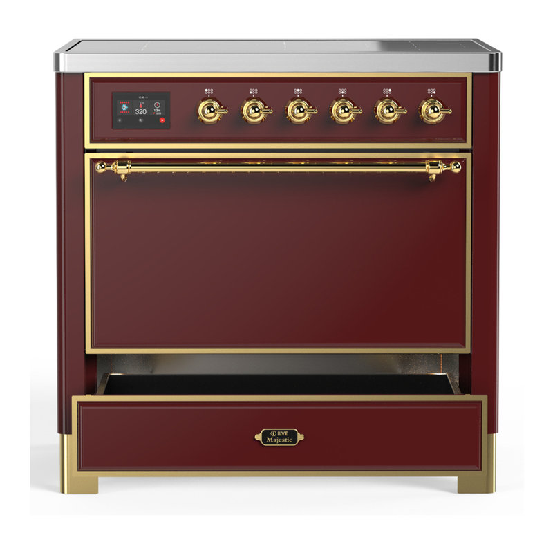 Cuisinière à induction 36 pouces avec 6 éléments à induction en bourgogne Majestic III Series (garniture laiton), Laiton