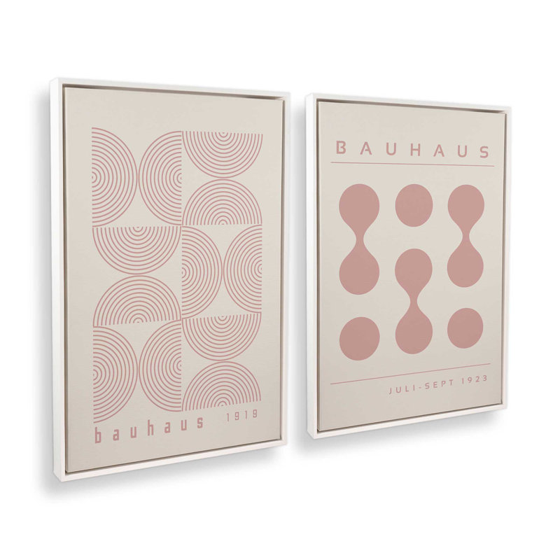Ensemble de 2 pièces Bauhaus Flow and Composition en rose, Cadre flottant blanc opaque, H 19 po x l 26 po