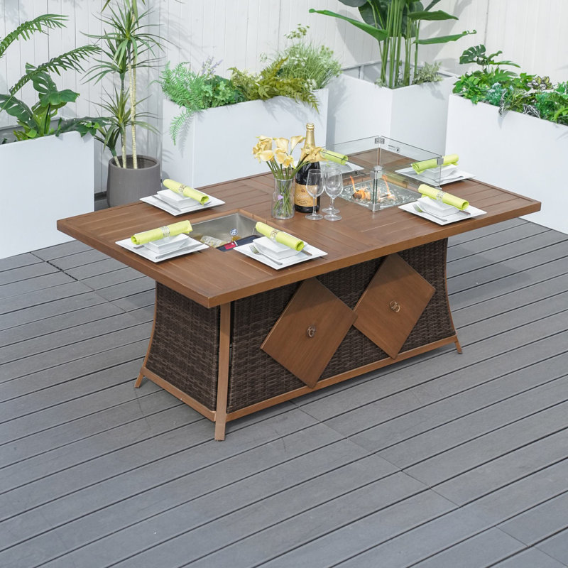 Aliaksey Rectangle Propane Smokeless Fire Pit Table, Brown