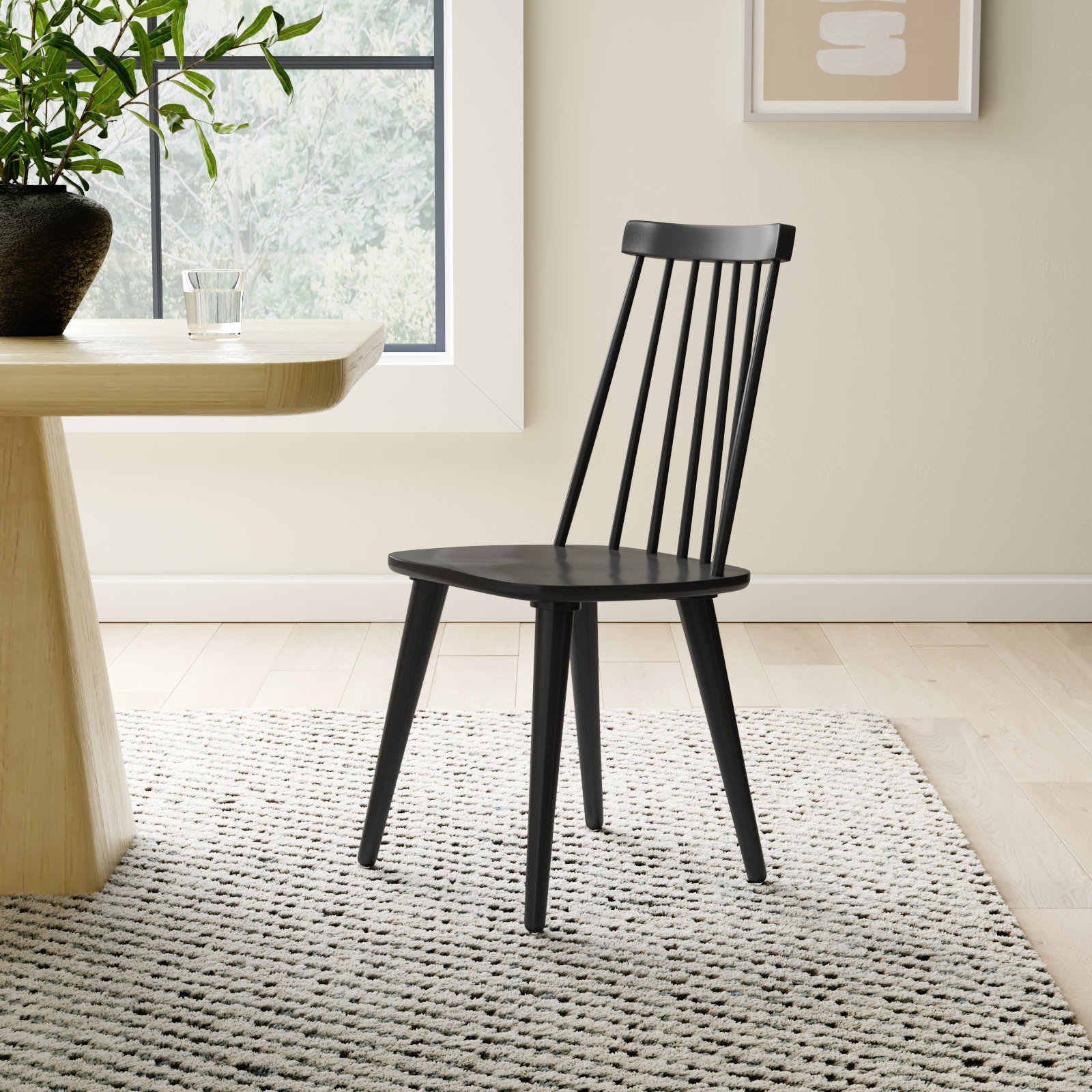 Rolde Solid Wood Side Chair, Matte Black
