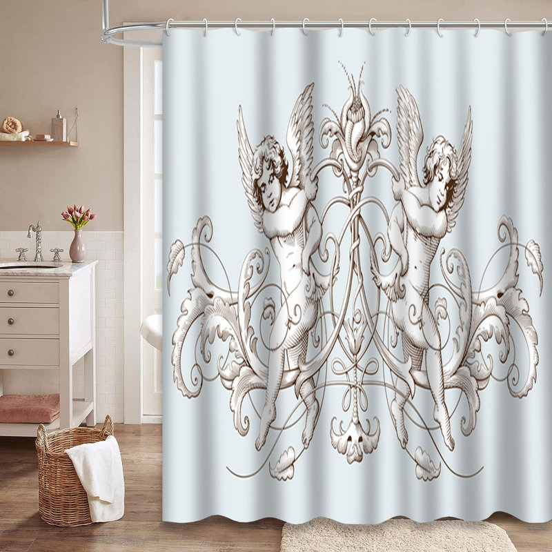 Rideau de douche rétro avec ange et baroque rétro, L 72 po x l 78 po