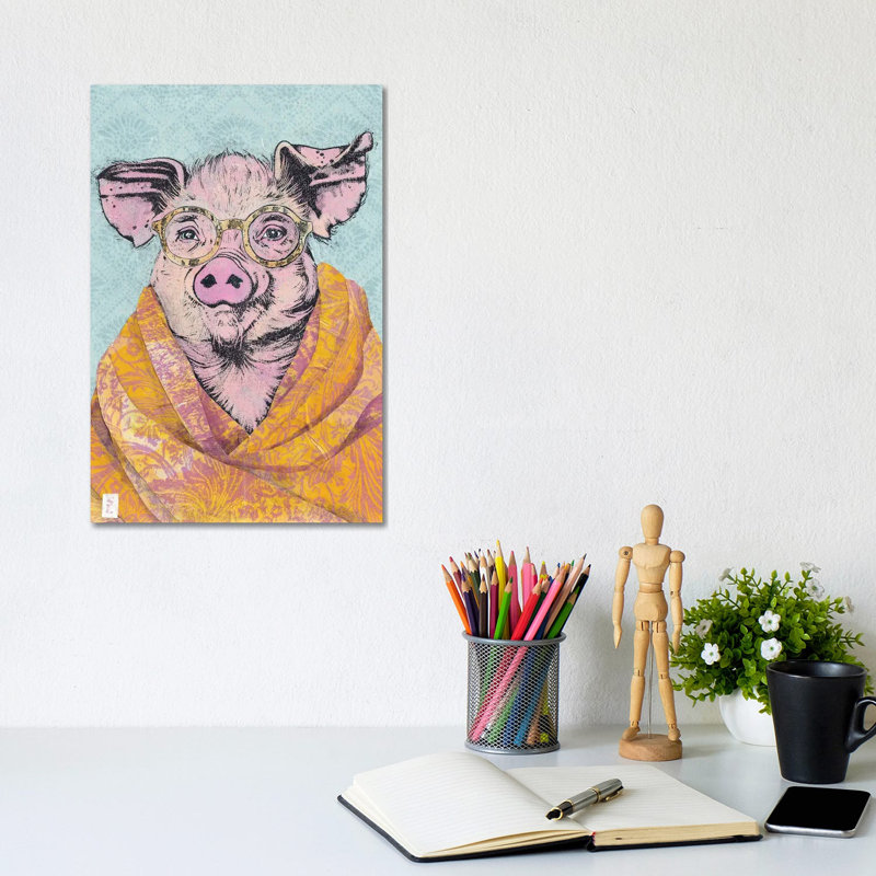 Pig In A Cashmere Shawl by Sharlene Loomis - Gallery-Wrapped Canvas Giclée on Canvas, Wrapped Canvas, 20.32 cm H x 30.48 cm W