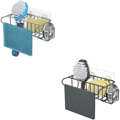 Organisateur de chariot d'évier de cuisine 4-en-1 avec éponge, savon, brosse et porte-serviette - Conception durable en acier inoxydable antirouille pour un séchage rapide et un gain de place