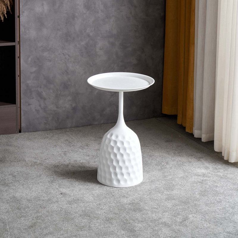 Katusha 15.75" Console Table, Glass Side Table, Small Sofa, White Round Nightstand, Blanc