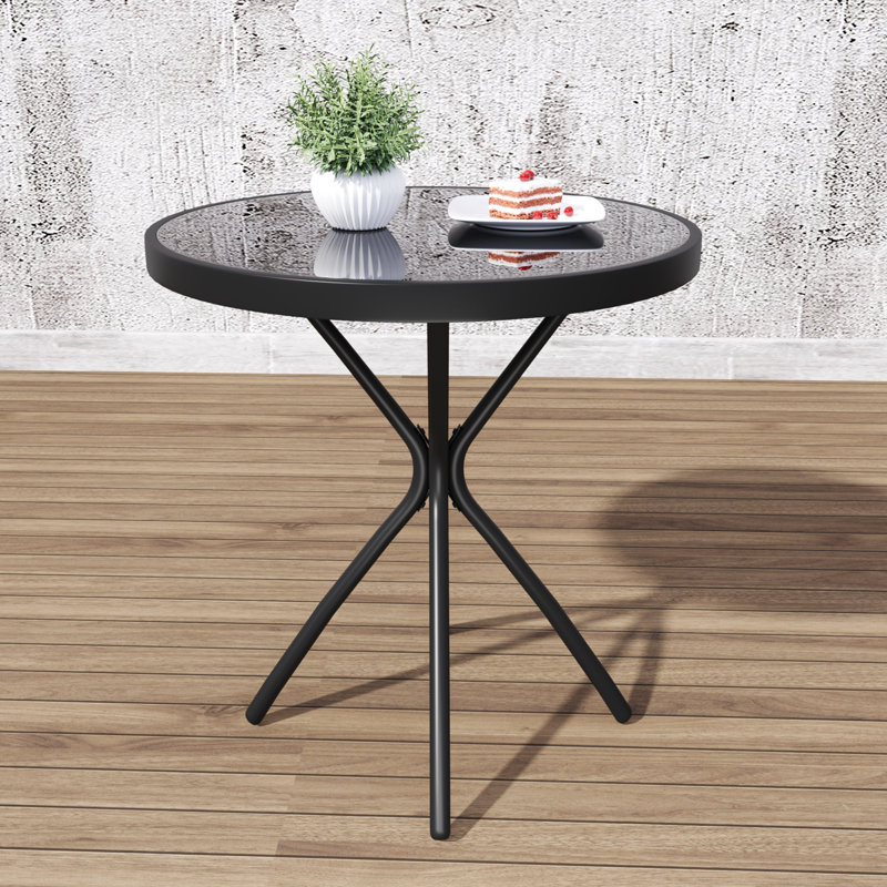 Outdoor Bistro Table, 24" Patio Table Steel Frame Tempered Glass Top, Dining Tables For Balcony Garden Poolside