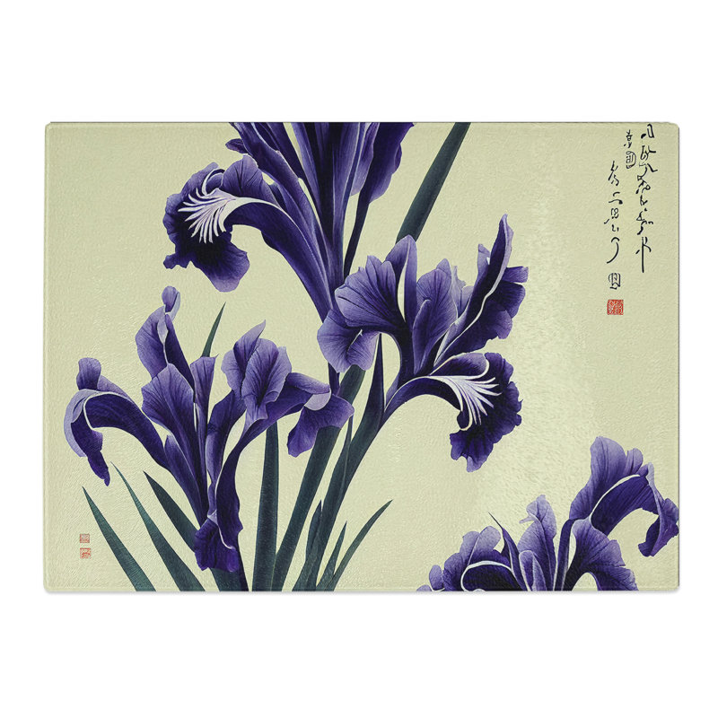 Japanese Iris Flowers  Glass Chopping Board