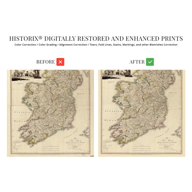 1797 carte de l'Irlande - carte rétro de l'Irlande - carte de l'histoire de Dublin, Irlande, H 24 po x l 18 po x P 0,01 po
