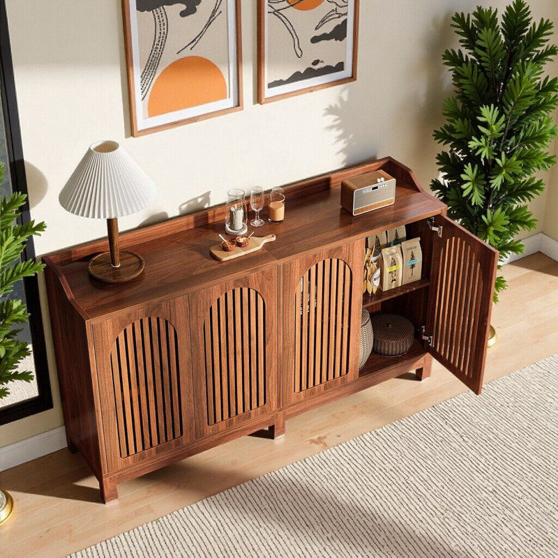 57" Farmhouse Sideboard Buffet - Shutter Door Storage Cabinet, Brown 