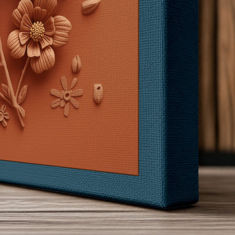 Terracotta Blooms Botanical - Wrapped Canvas, 36x24 - 91.4 x 61.0 cm, Teal Border