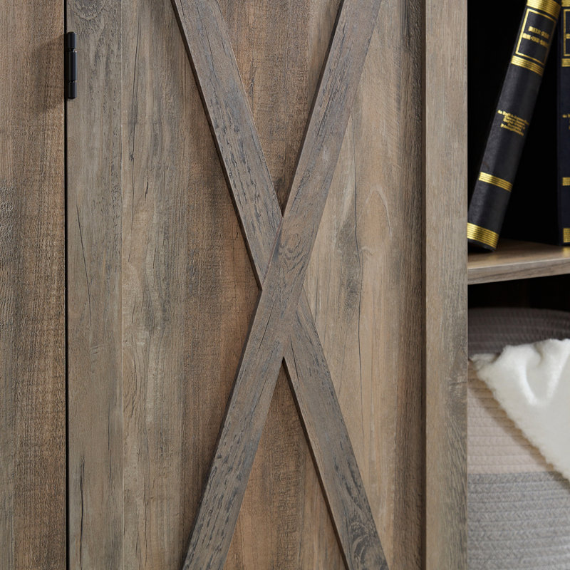 Versatile Tall Storage Cabinet With Barn Door Design, Ideal For Organizing And Decorating Your Space., Grey Wash