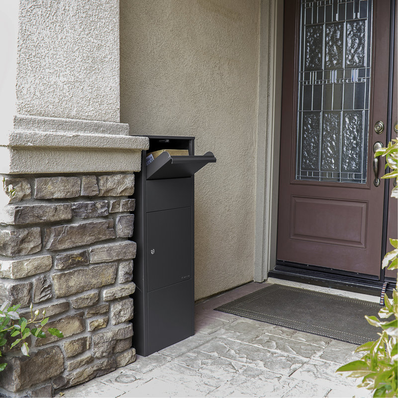 Large Porch Locking Parcel Box - Gray Steel, Secure, 13"X6" Slot, 10.5"X15.4"X41.5", 34 Lb, Effortless Install Manual Steel Locker Secure For Porch, Easy Answers