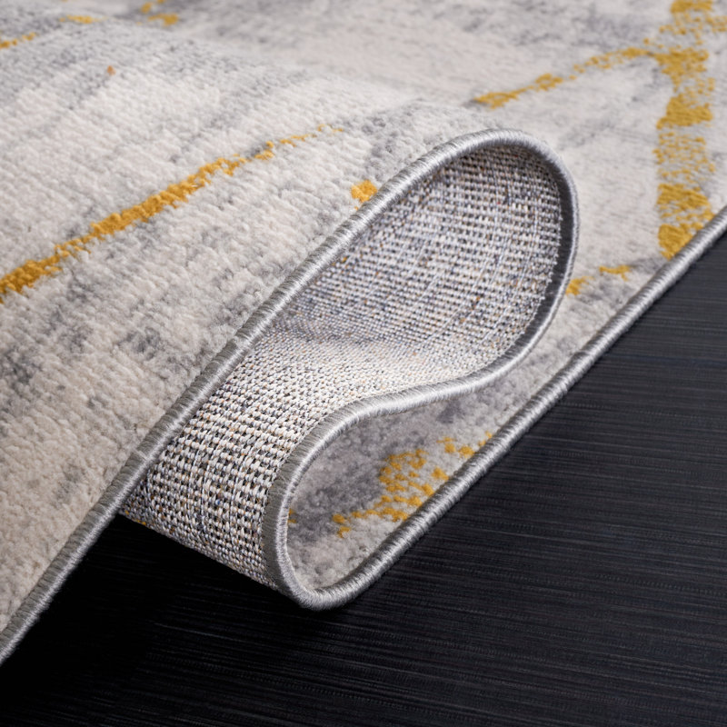 Tapis géométrique en polyester tissé à la machine Ramm, Rectangle 5 pi 3 po x 7 pi 6 po