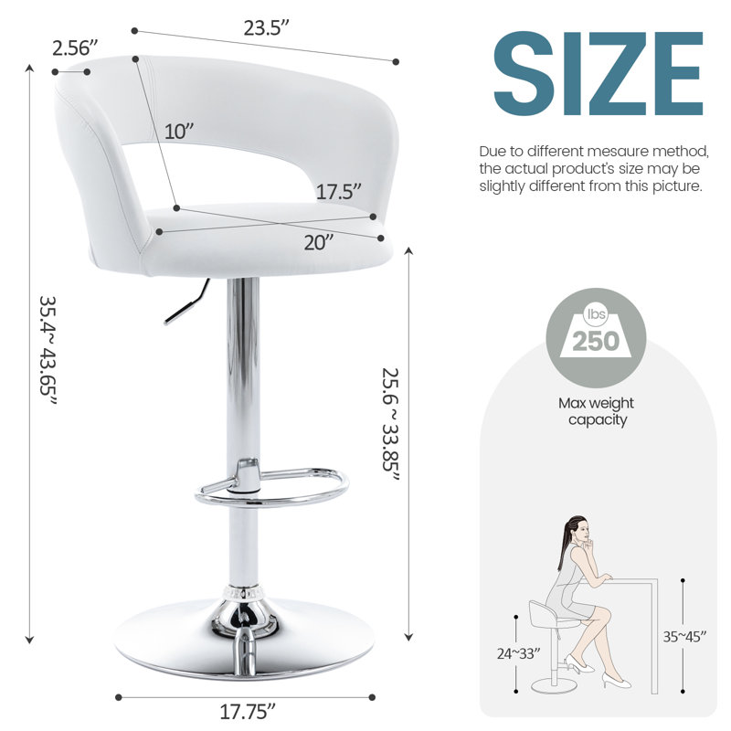 Modern PU Leather Swivel Adjustable Barstool with Hollow Back and Arms, Upholstered Airlift Counter Height Bar Chair for Kitchen Dining
