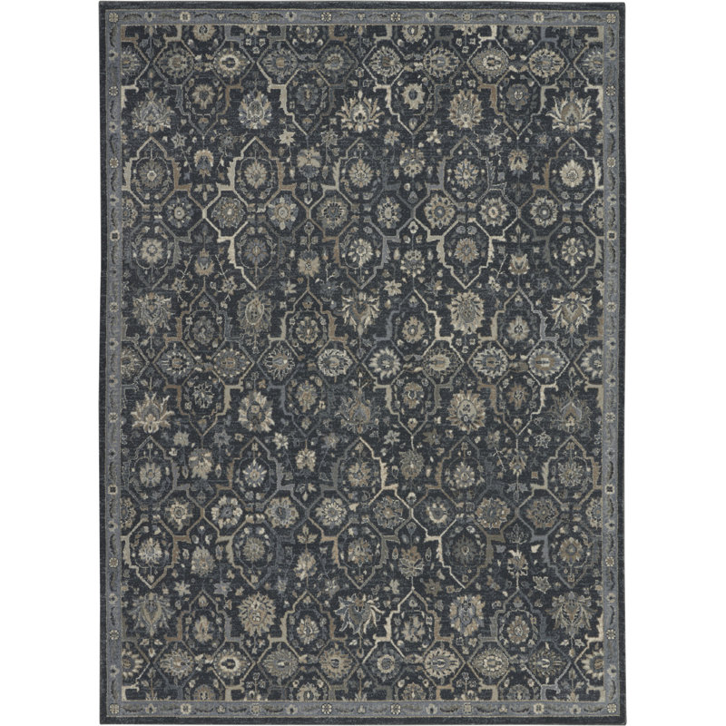 Rectangular Navy Blue Synthetic Persian Area Rug 9'3" x 12'9"