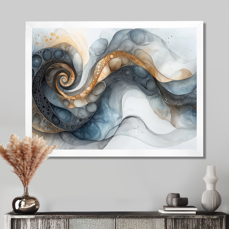 Weisberg Vortex liquide noir et blanc abstrait I - réalisme abstrait grand art mural, H 30 po x l 40 po, Blanc